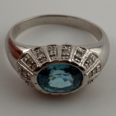 14k White Gold 2 Carat Oval Blue Topaz Ring