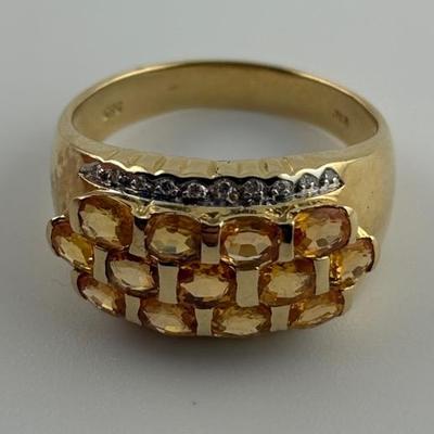 14k Yellow Gold Citrine Cluster Ring