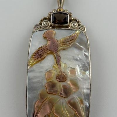 Sajen Sterling Silver Carved Mother of Pearl Hummingbird Pendant