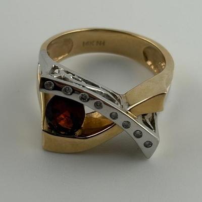 14k Yellow & White Gold 1 Carat Oval Orange Citrine Modernist Ring