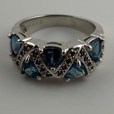 14k White Gold 2 Carat Trillion Blue Topaz Ring