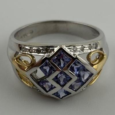 14k White Gold Tanzanite & Natural Diamond Ring