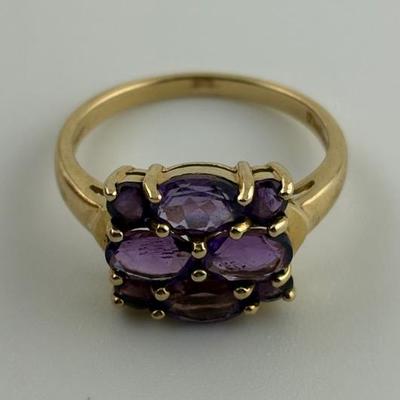 10k Yellow Gold Amethyst Cluster Ring