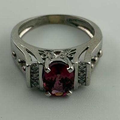 14k White Gold 2 Carat Oval Pink Garnet Ring