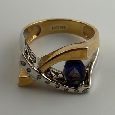 14k Yellow & White Gold 1 Carat Oval Lolite Modernist Ring