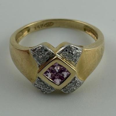 14k Yellow Gold Sapphire & Natural Diamond Art Deco Ring