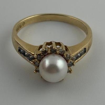 14k Yellow Gold 6mm Pearl & Natural Diamond Ring