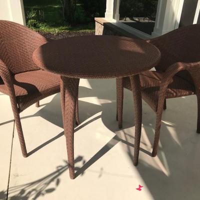 Dedon 28" table and 2 chairs $995