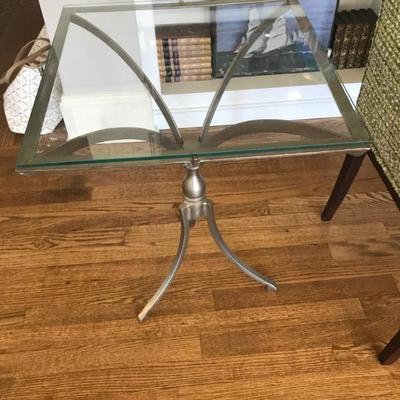 17.5" square glass and metal table $265