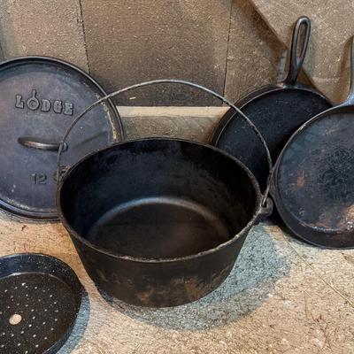 Lodge Cast Iron Dutch Oven and Skillets