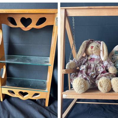 Bears, Adorable Swing, & Wood Shelves W/Glass