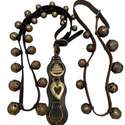 Two Antique Leather Sleigh Bells