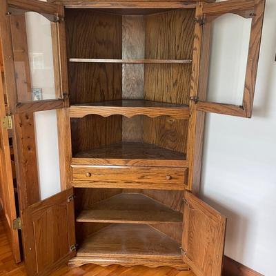 Beautiful Wood Corner Hutch With Glass Doors