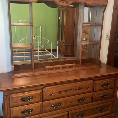 Broyhill Oak Dresser And Mirror