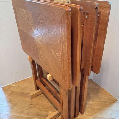 Four Wood TV Trays And Stand
