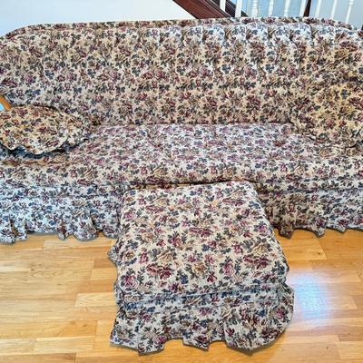 Floral Three Seater Couch W Footrest 