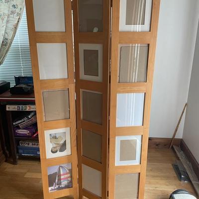 Three Panel Folding Room Divider With Photo Holders 