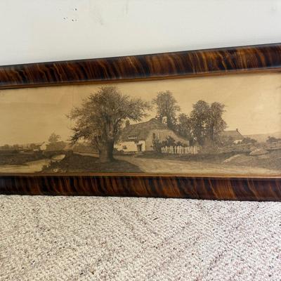 Vintage Framed Print Of A House, 36” X 14”