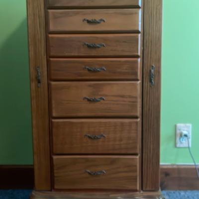 Free Standing Oak Jewelry Armoire 