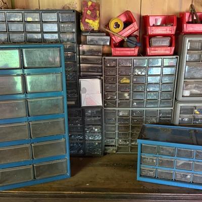 Eight Plastic Part Bins w/ Contents & More 