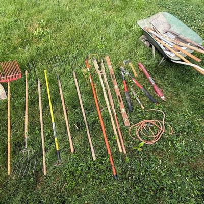 Vintage Wheelbarrow & Yard Tools 
