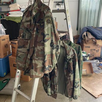 3 Army Uniform Tops, 1 Pair Of Camo Cargo Pants XL