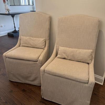 Restoration Hardware  Belgian  Slipcovered Wheeled Dining  Chairs  (Two) 24” W x 26” D x 35” H