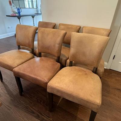 Restoration Hardware  Adele Leather Dining Side Chairs  (Six) 20” W x 24.5” D x 35” H