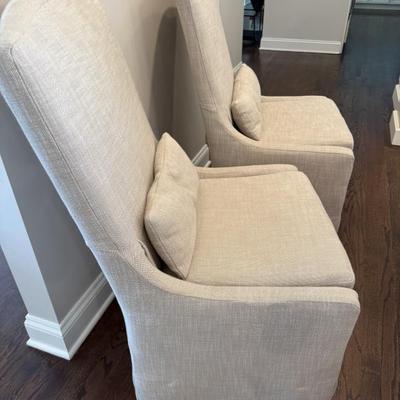 Restoration Hardware  Belgian  Slipcovered Wheeled Dining  Chairs  (Two) 24” W x 26” D x 35” H