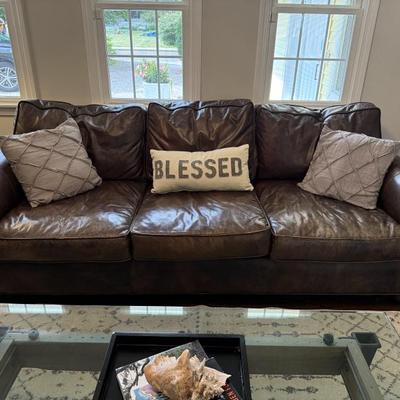 Pottery Barn sumptuous Comfort Roll Arm Leather sofa 90” W x 42” D x 32” H