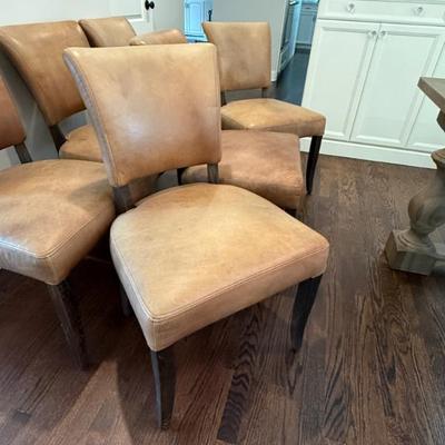 Restoration Hardware  Adele Leather Dining Side Chairs  (Six) 20” W x 24.5” D x 35” H