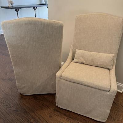Restoration Hardware  Belgian  Slipcovered Wheeled Dining  Chairs  (Two) 24” W x 26” D x 35” H