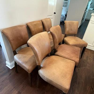 Restoration Hardware  Adele Leather Dining Side Chairs  (Six) 20” W x 24.5” D x 35” H