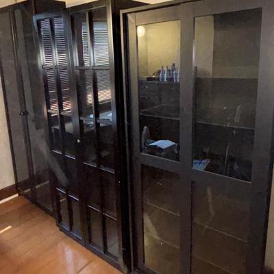 Three Black Bookcases