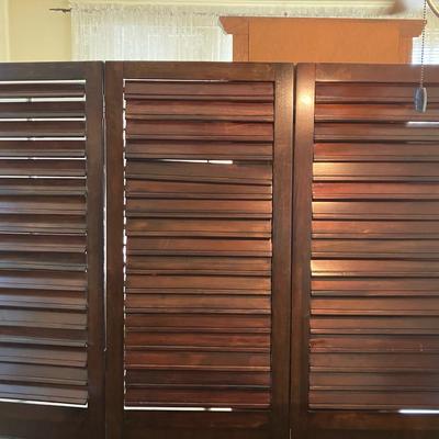 Wooden Louvered Three Panel Room Divider