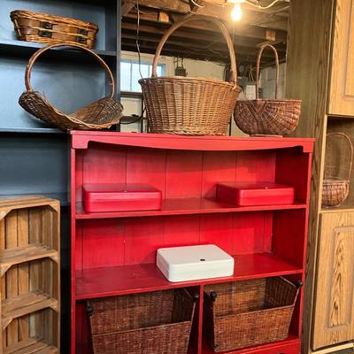 Wooden Shelves And Picnic Baskets