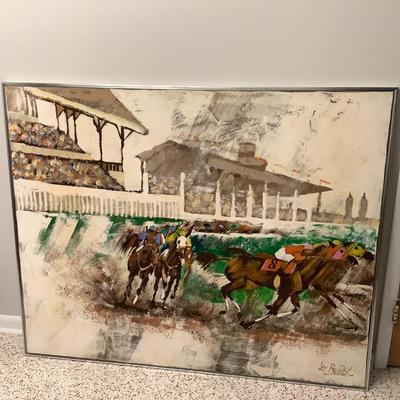MASSIVE 5 ft x 4 ft, signed horse racing painting 