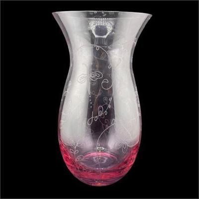 Lot 073   
Glass Pink Tinged Floral Etched Vase