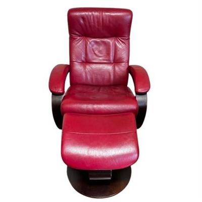Lot 026-165  
Contemporary Red Leather Reclining Chair With Ottoman