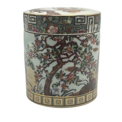 Lot 129   
Chinese Monkey and Floral Porcelain Canister