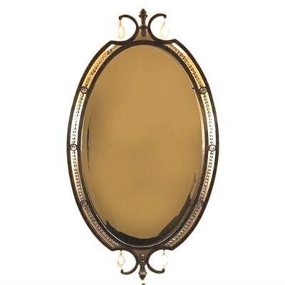 Lot 108   
Wrought Iron Beveled Mirror with Crystal Trimmed Frame