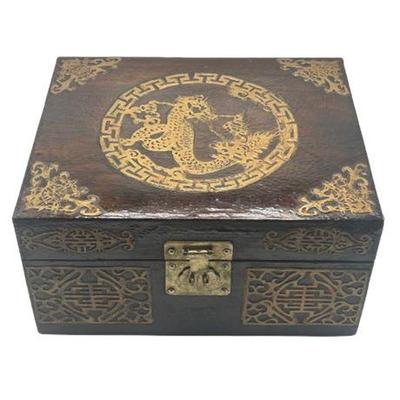 Lot 100-126   
Chinese Rosewood Dragon Box, Brass Trimmed