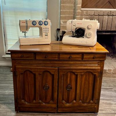 Janome and Singer sewing machines, 1960s-70s sewing table #3