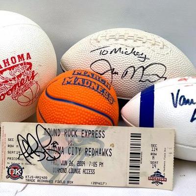 Assorted Autographed Sports Balls & 2009 Ticket