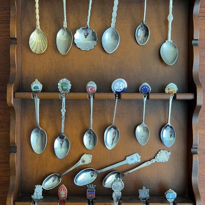 Spoon Collection On Wood Holder