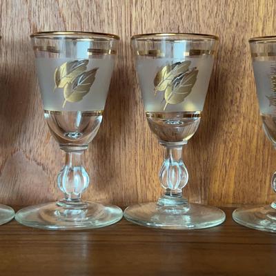 Libbey Pedestal Golden Foliage Frosted Cordial Glasses