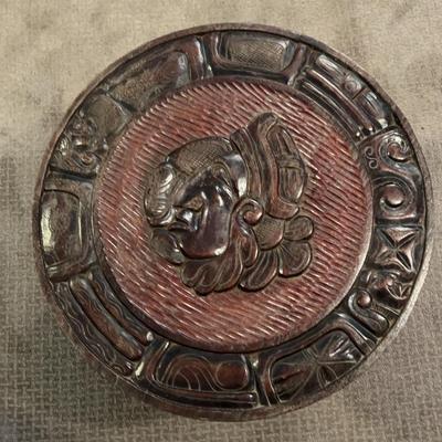 Honduran Mahogany Round Table Carved Mayan Design