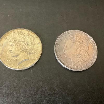 1927 Peace Dollar and 1921 Morgan Dollar
