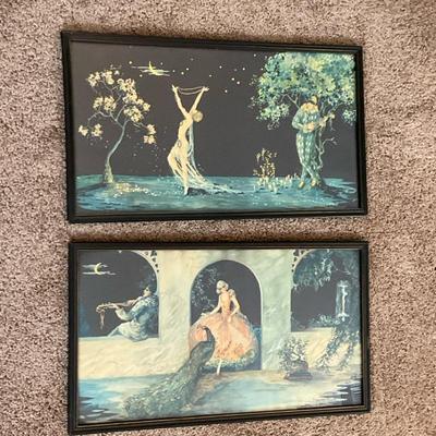 Pair of Framed Vintage Prints with Musical and Garden Scenes