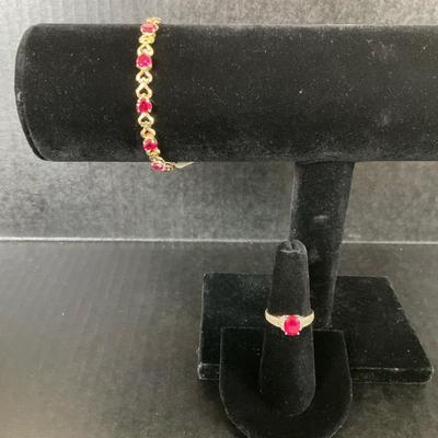 10K CI Ruby Red Bracelet and 14K Ring Set